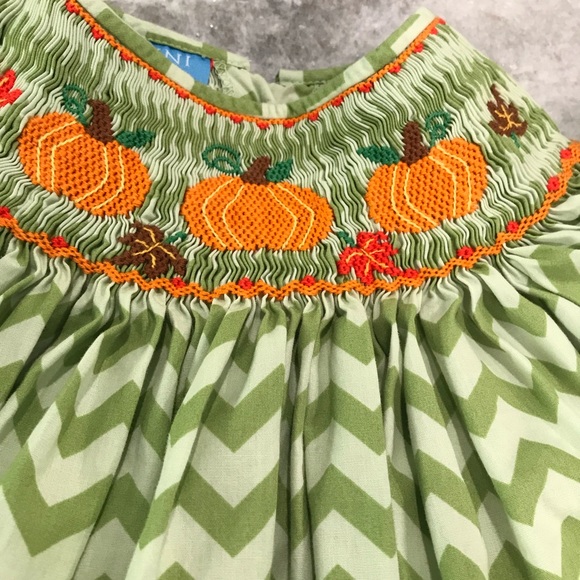 Anavini Hand Smocked Pumpkin Dress Rick Rack Size 2 - Picture 3 of 6